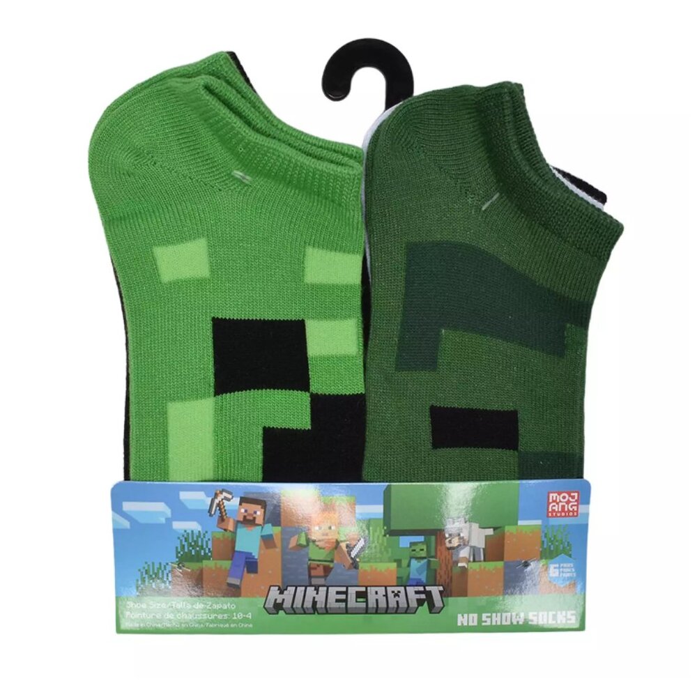 MINECRAFT 6 Pack Travel No-Show Socks Green Creeper NEW